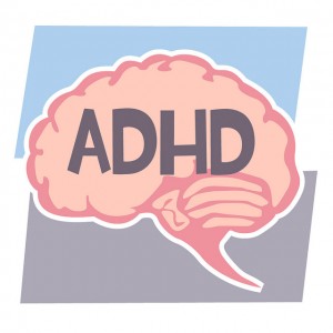 Cartoon brain with ADHD Written on it.