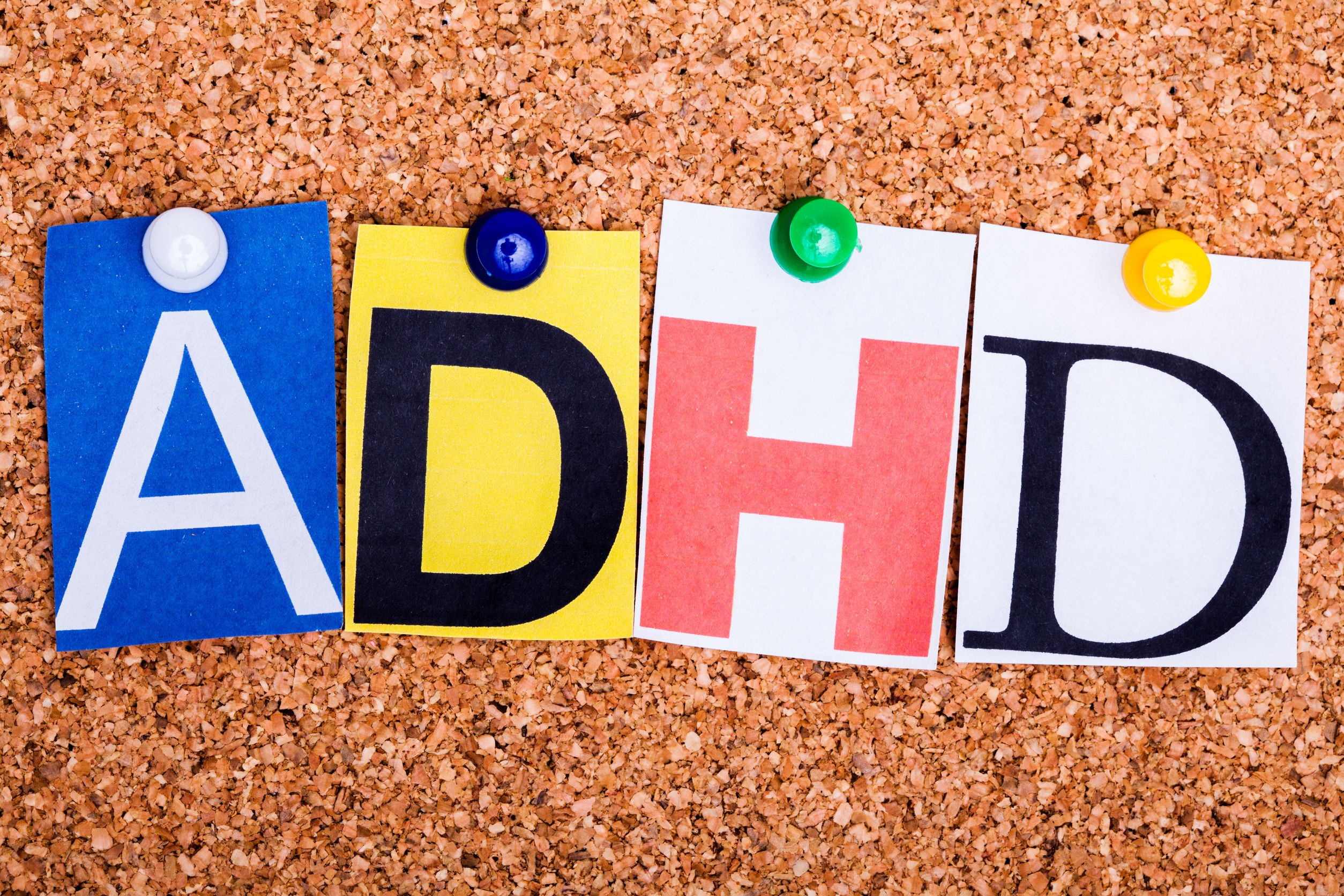 The word ADHD on a bulletin board