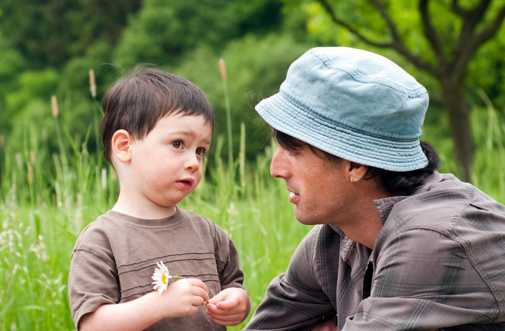 father and son talking