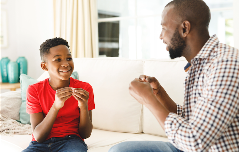 dad talking to son